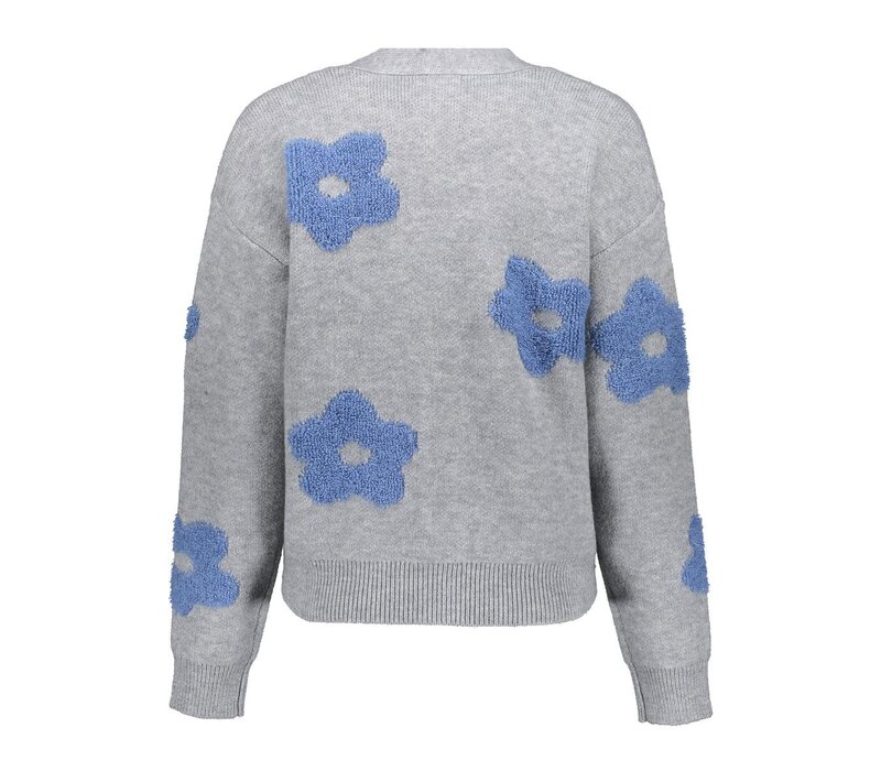 Geisha Vest Flowers Grey Melange Blue