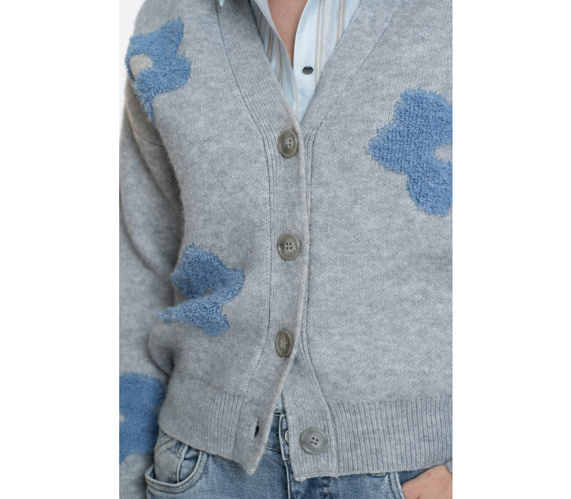 Geisha Vest Flowers Grey Melange Blue