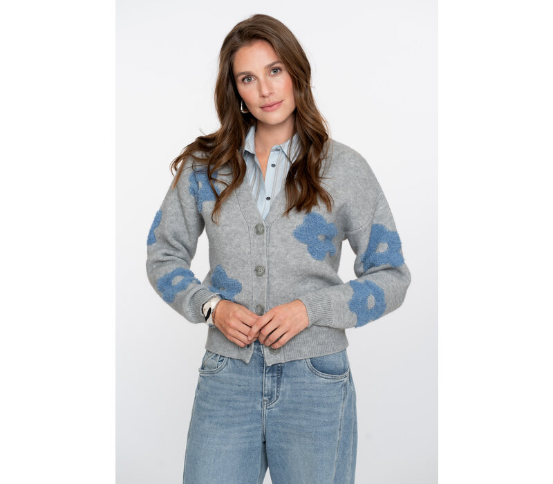 Geisha Vest Flowers Grey Melange Blue