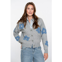 Geisha Vest Flowers Grey Melange Blue