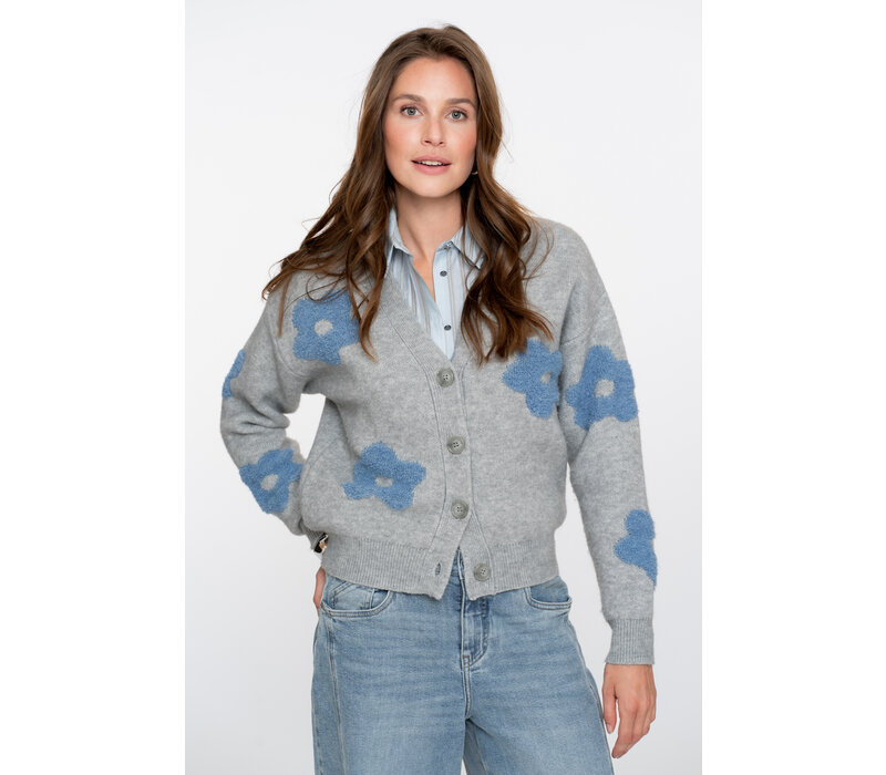 Geisha Vest Flowers Grey Melange Blue