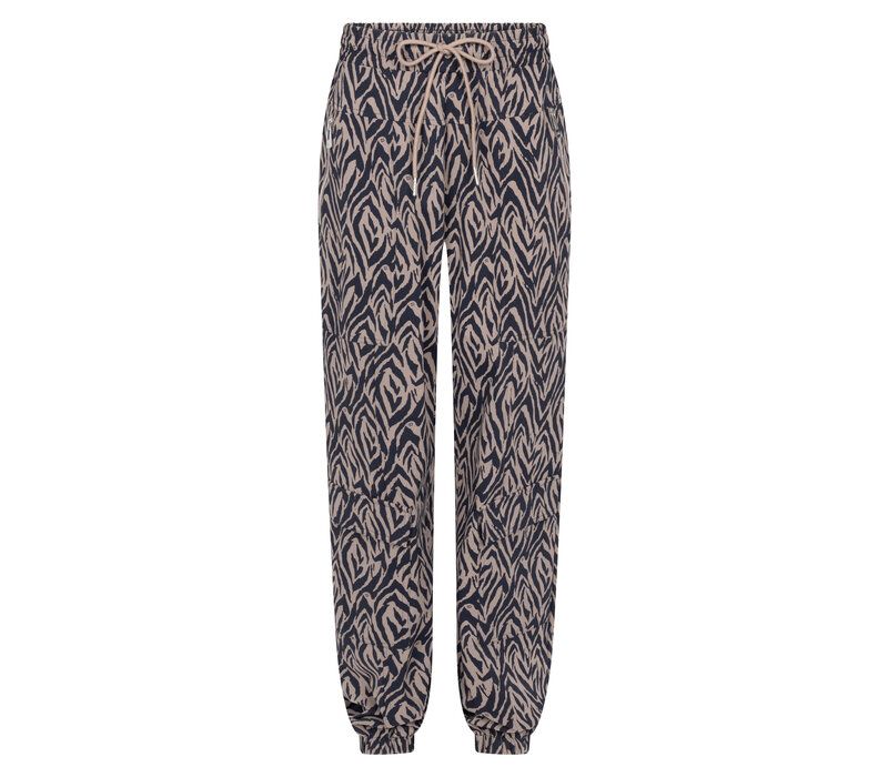 Zoso Print Travel Pant Mocha Navy