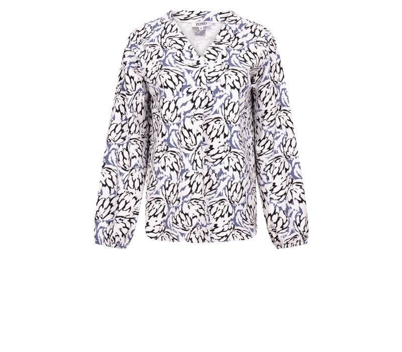 Zoso Print Travel Blouse Off White Navy