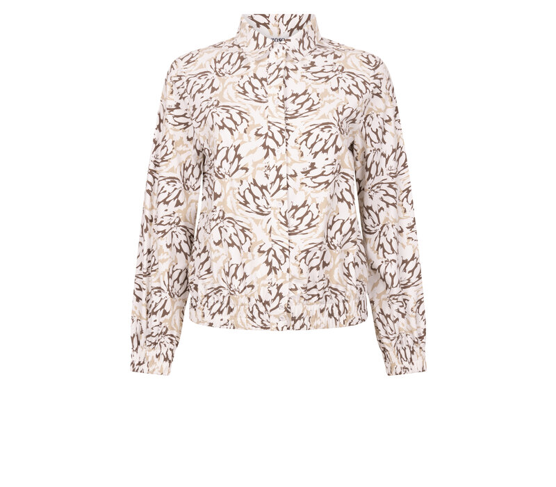 Zoso Print Travel Blouse Off White Mocha