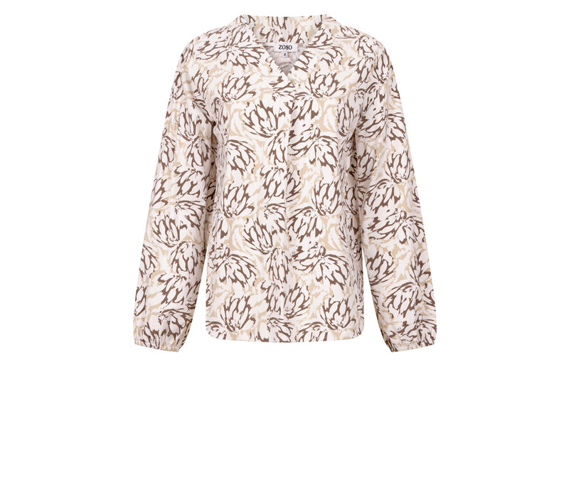 Zoso Print Travel Blouse Off White Mocha