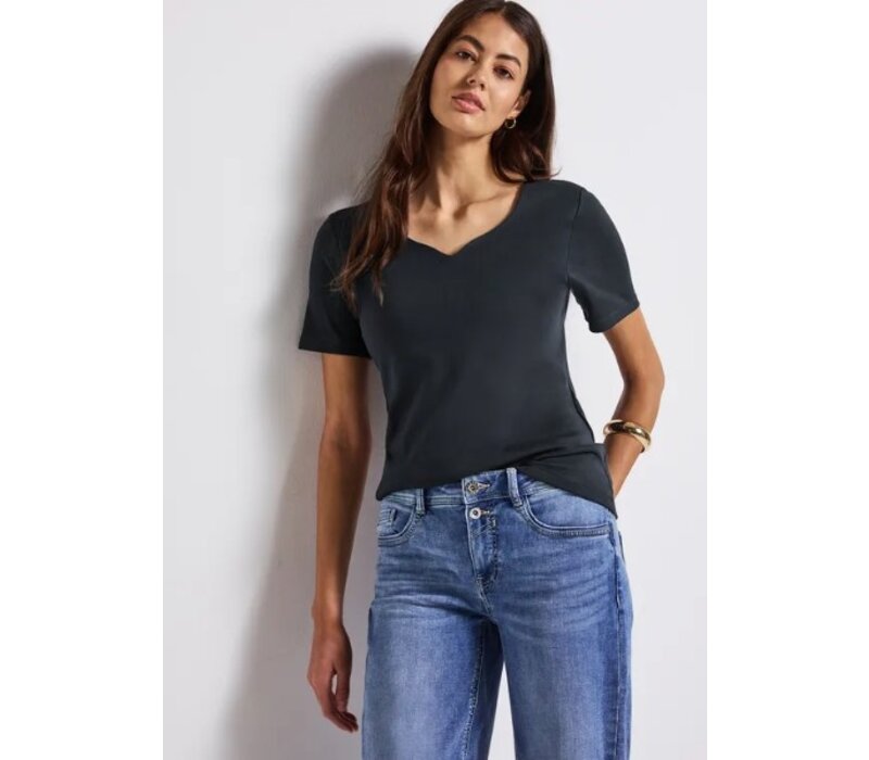 Street One Shirt Heart Neckline Shape Deepwater Blue