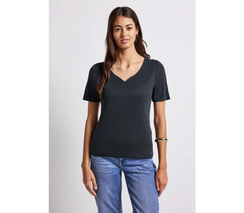 Street One Shirt Heart Neckline Shape Deepwater Blue