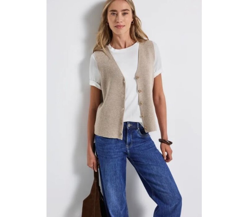 Street One Cosy Ribbed Sleeveless Cardigan Morning Beige Melange