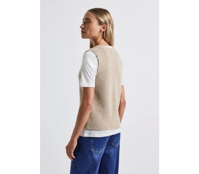 Street One Cosy Ribbed Sleeveless Cardigan Morning Beige Melange