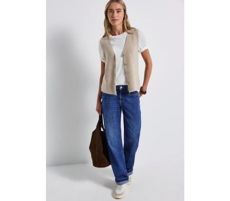 Street One Cosy Ribbed Sleeveless Cardigan Morning Beige Melange