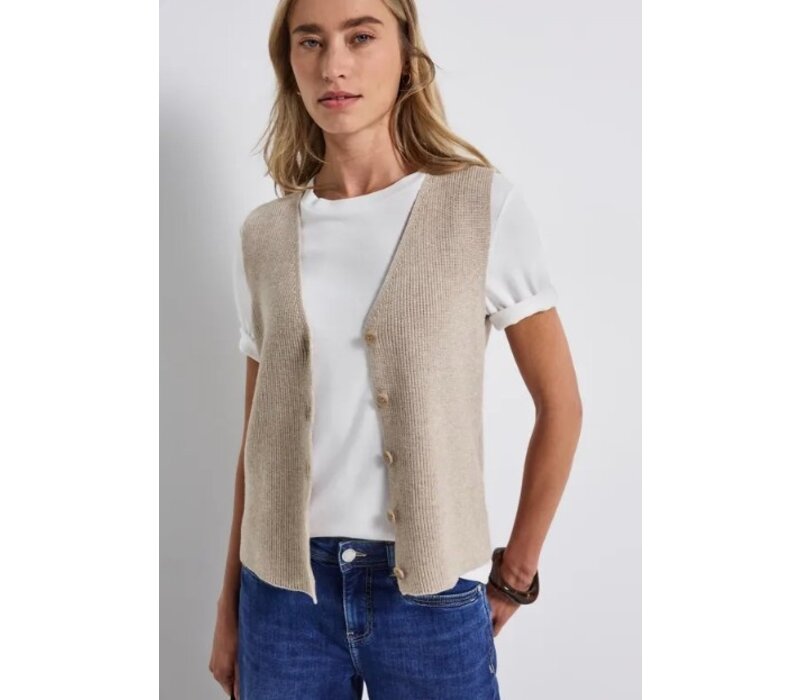 Street One Cosy Ribbed Sleeveless Cardigan Morning Beige Melange