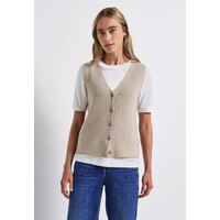 Street One Cosy Ribbed Sleeveless Cardigan Morning Beige Melange