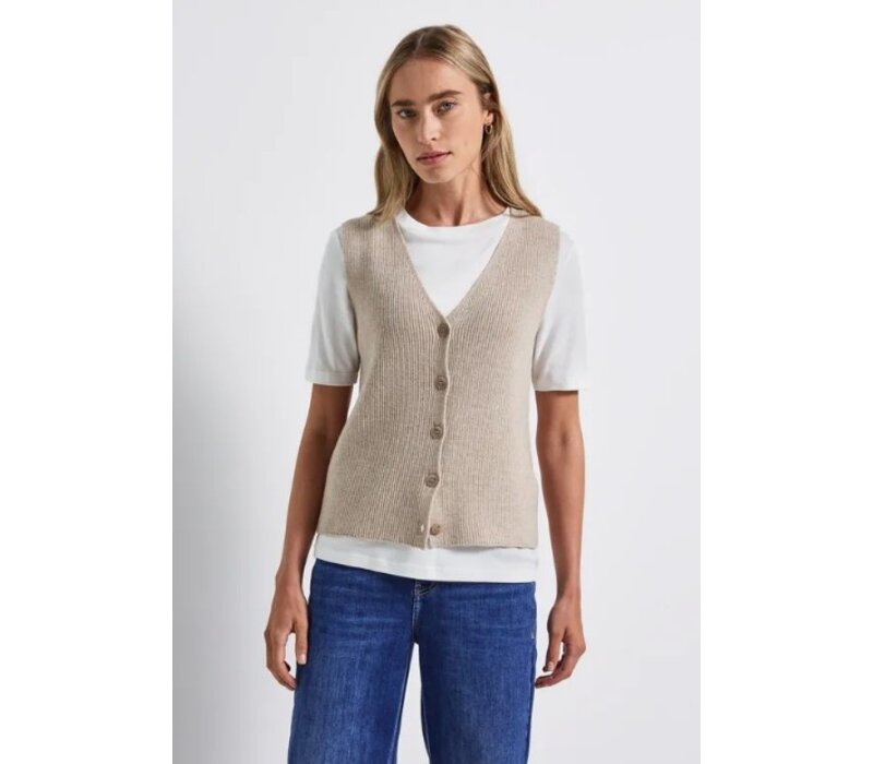 Street One Cosy Ribbed Sleeveless Cardigan Morning Beige Melange