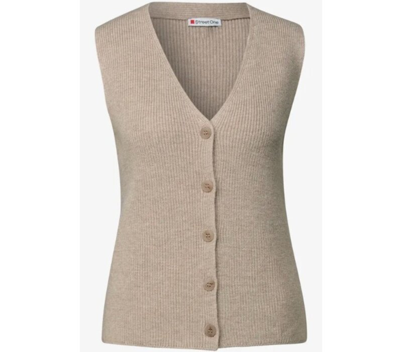 Street One Cosy Ribbed Sleeveless Cardigan Morning Beige Melange