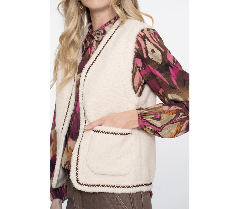 Geisha Gilet Teddy Embroidery Off White