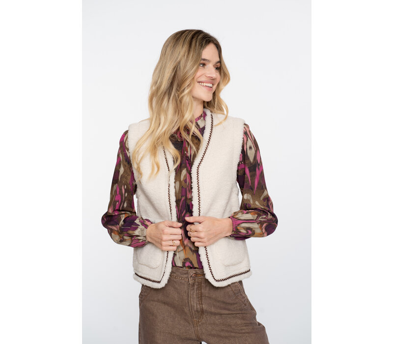 Geisha Gilet Teddy Embroidery Off White