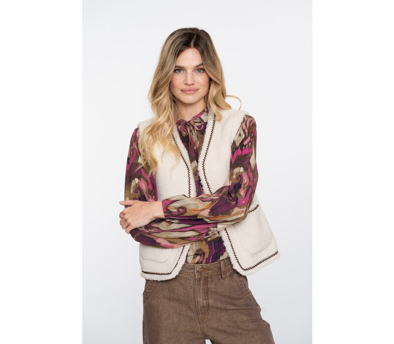 Geisha Gilet Teddy Embroidery Off White