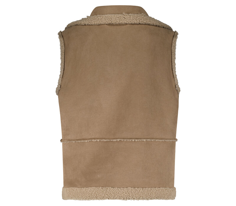 Red Button Teddy Gilet Almond