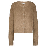 Red Button Cardigan Fuzzy Almond