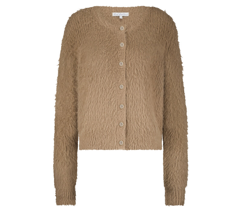 Red Button Cardigan Fuzzy Almond