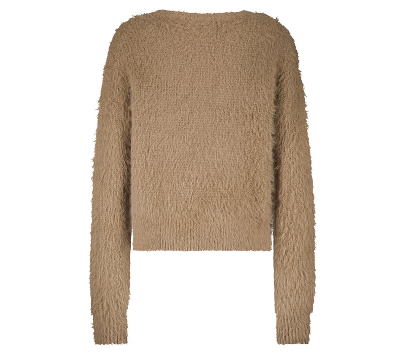 Red Button Cardigan Fuzzy Almond
