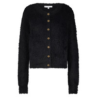 Red Button Cardigan Fuzzy Black
