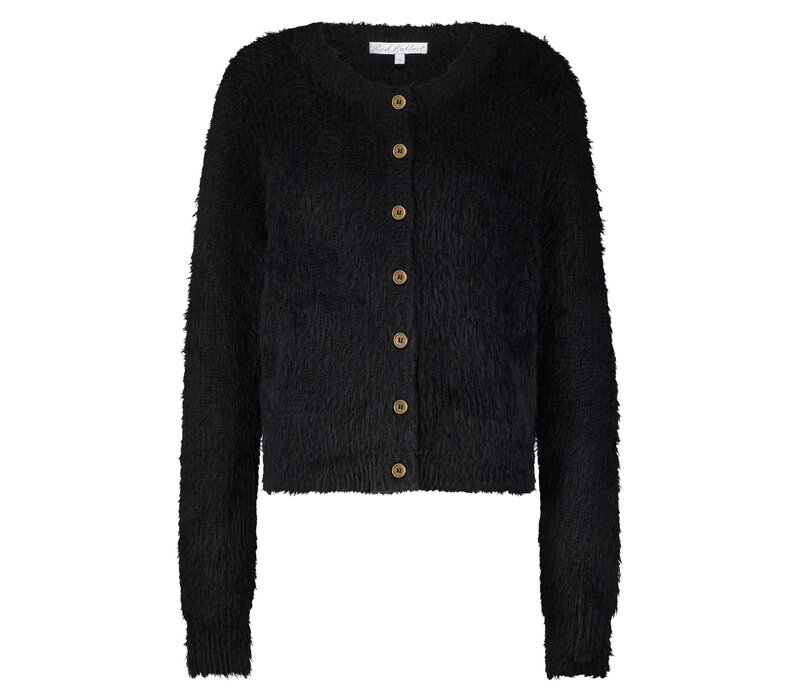 Red Button Cardigan Fuzzy Black
