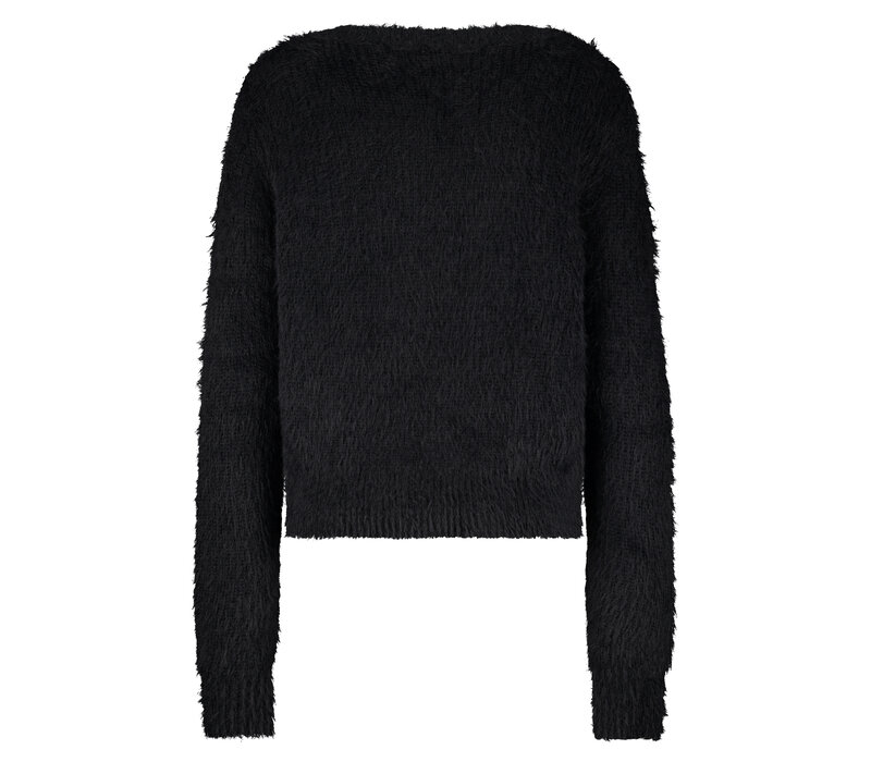 Red Button Cardigan Fuzzy Black