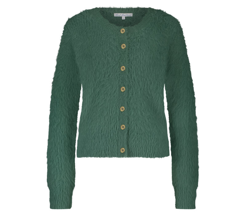 Red Button Cardigan Fuzzy Pine