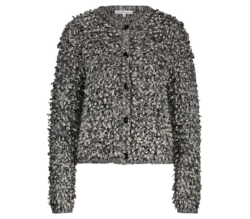 Red Button Jacket Melange Loops Black Off White