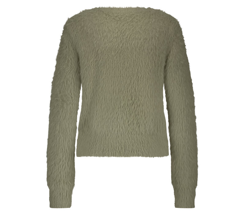 Red Button Cardigan Fuzzy Olive