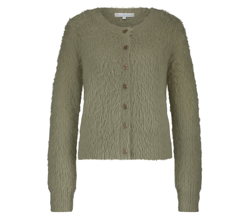 Red Button Cardigan Fuzzy Olive
