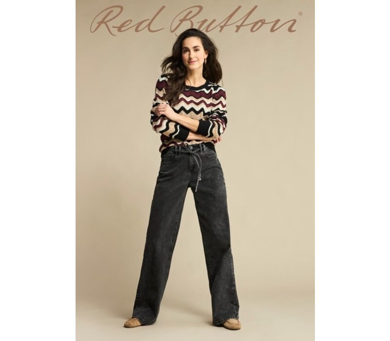 Red Button Fanny Stripe Trui Aubergine Latte