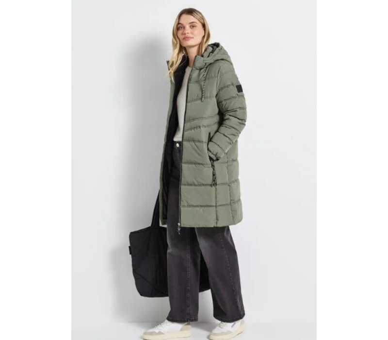 Street One Long Quilted Jacket Teflon Lichen Green