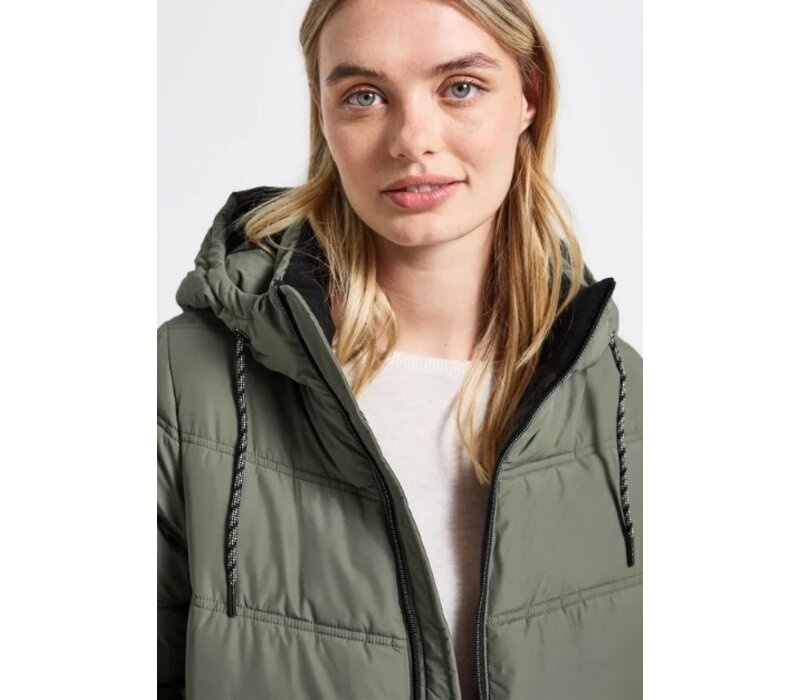Street One Long Quilted Jacket Teflon Lichen Green