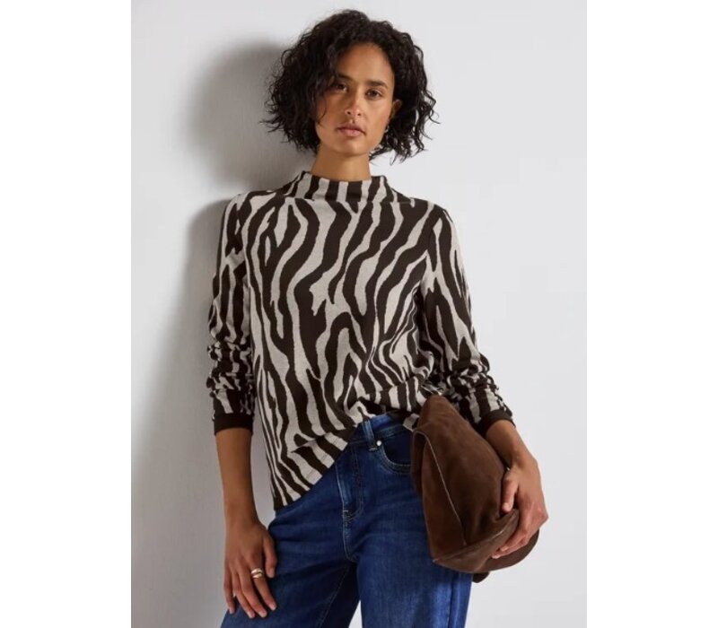 Street One Dessin Shirt Turtle Neck Deep Roast Brown