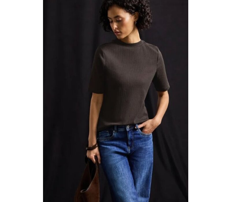 Street One Rib Turtle Neck Shirt Deep Roast Brown