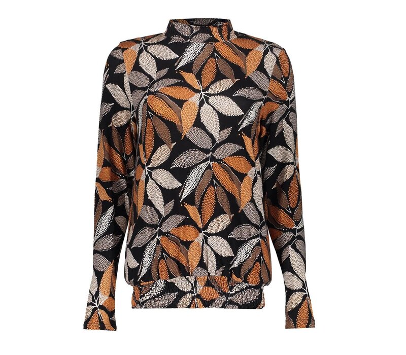 Geisha Top with Smock Jersey Black Taupe Orange