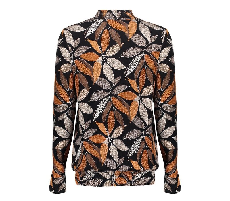 Geisha Top with Smock Jersey Black Taupe Orange