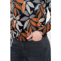 Geisha Top with Smock Jersey Black Taupe Orange