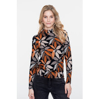 Geisha Top with Smock Jersey Black Taupe Orange