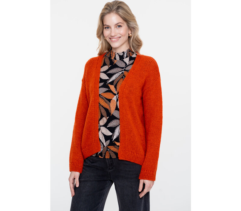 Geisha Top with Smock Jersey Black Taupe Orange