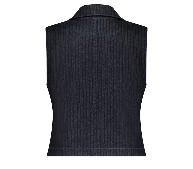 Red Button Gilet Stripe Blue Denim