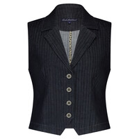 Red Button Gilet Stripe Blue Denim