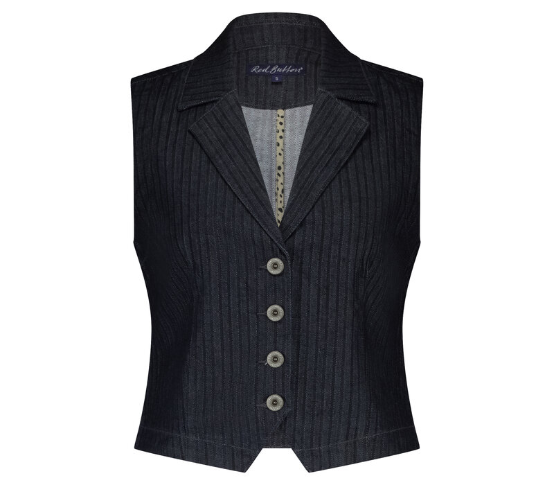 Red Button Gilet Stripe Blue Denim
