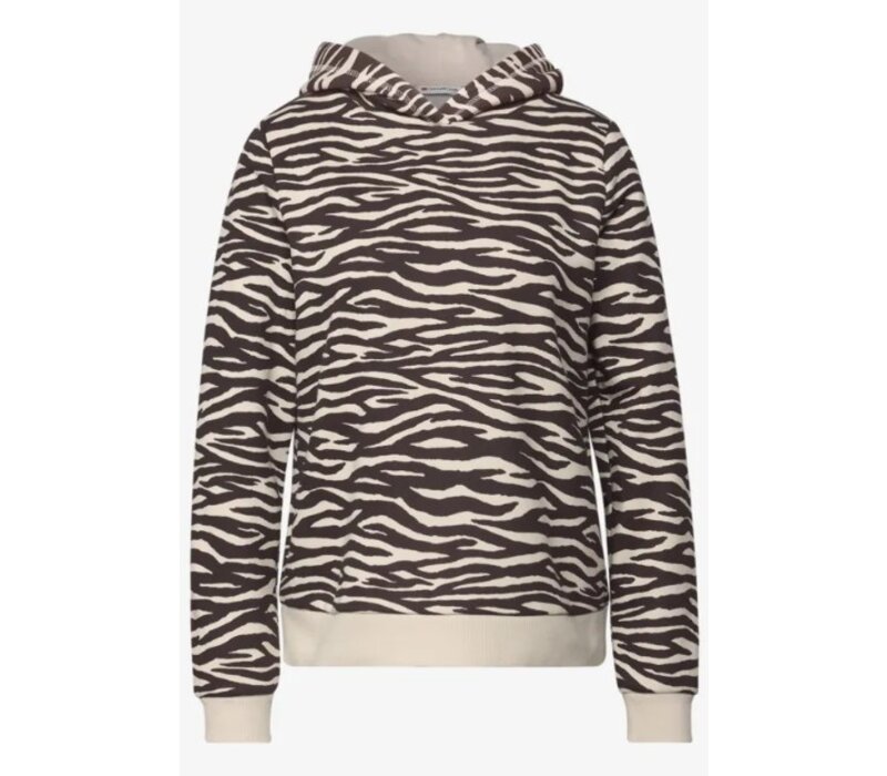 Street One Printed Sweat Hoody Deep Roast Brown