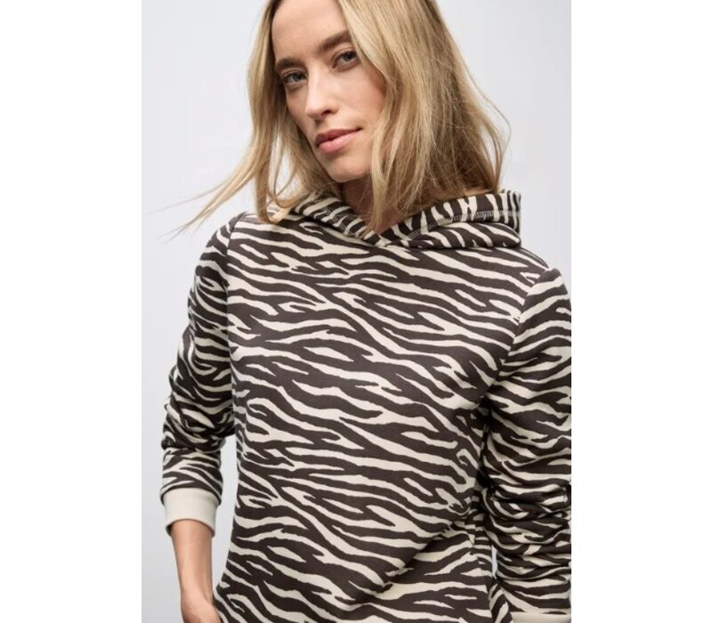 Street One Printed Sweat Hoody Deep Roast Brown