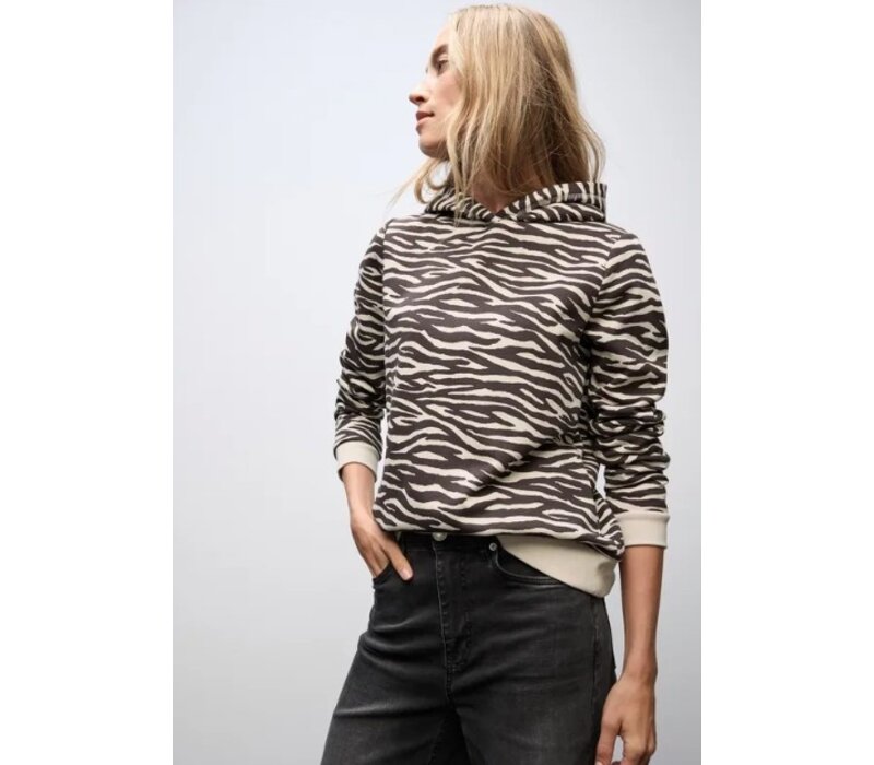 Street One Printed Sweat Hoody Deep Roast Brown