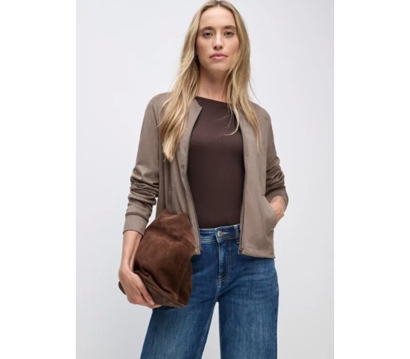 Street One Velour Jacket Pockets Silk Brown