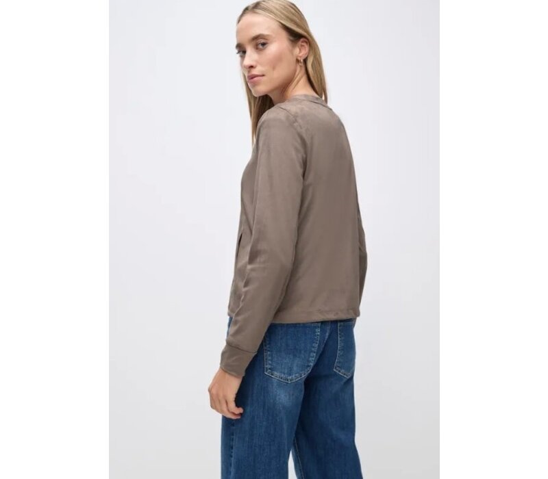 Street One Velour Jacket Pockets Silk Brown
